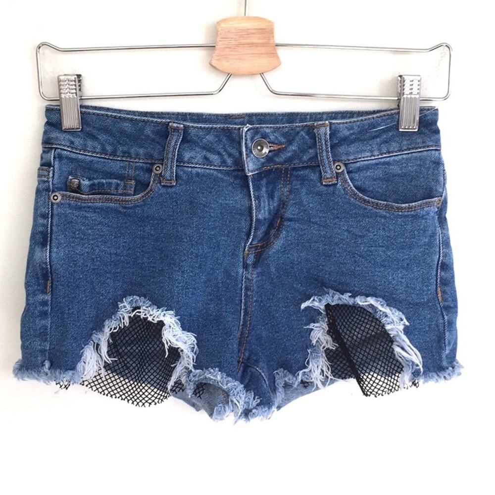 Blackheart hi rise denim shorts frayed & net sz 0